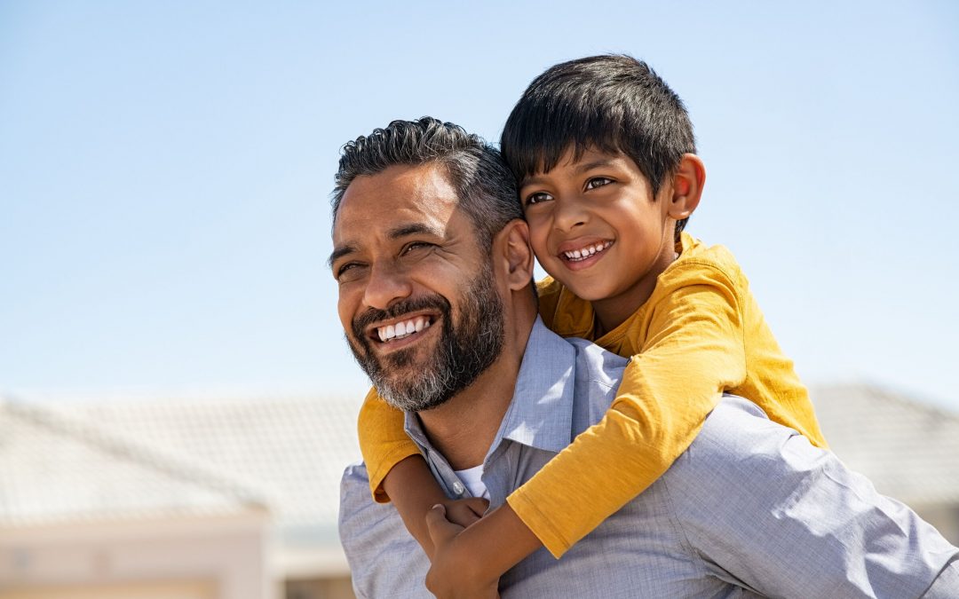 Dad and son building healthy relationship