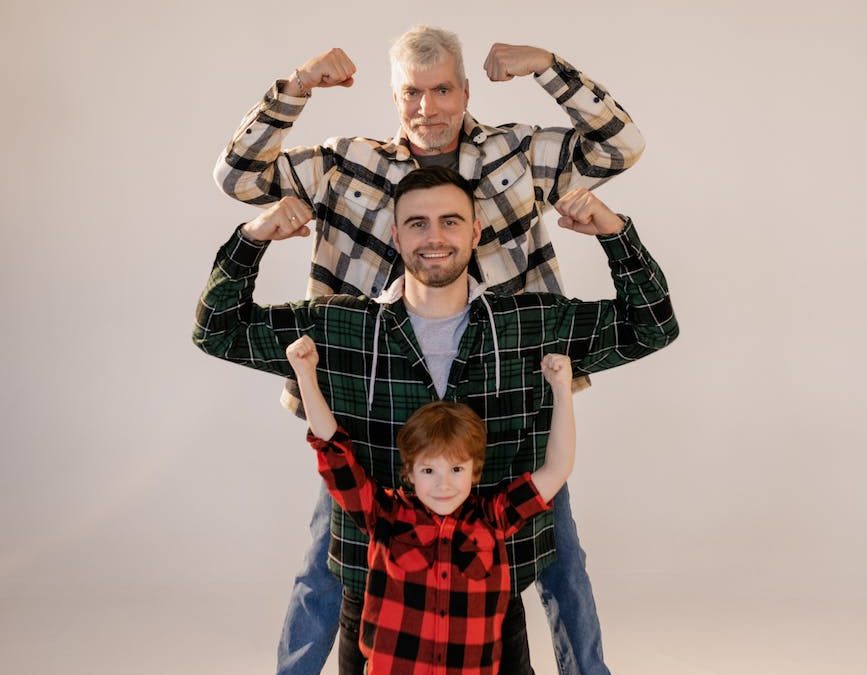 a family showing off their muscles